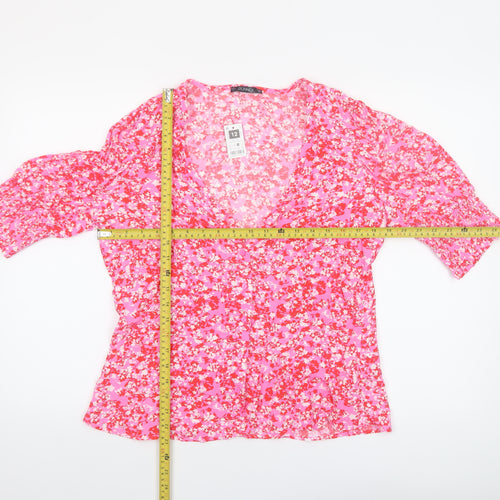 Dunnes Women’s Pink Floral Wrap Blouse Size 12 Viscose Top