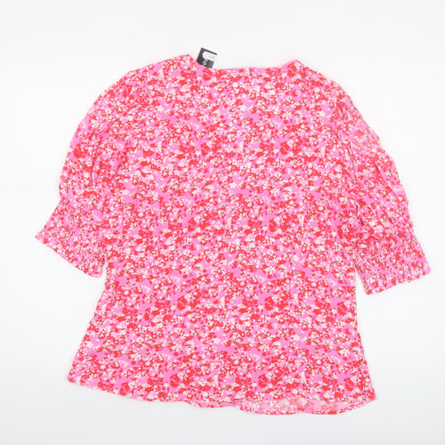 Dunnes Women’s Pink Floral Wrap Blouse Size 12 Viscose Top