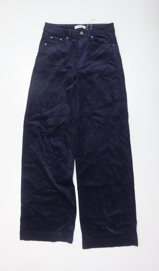 Marks and Spencer Women's Blue Corduroy Wide-Leg Trousers Size 8 Long