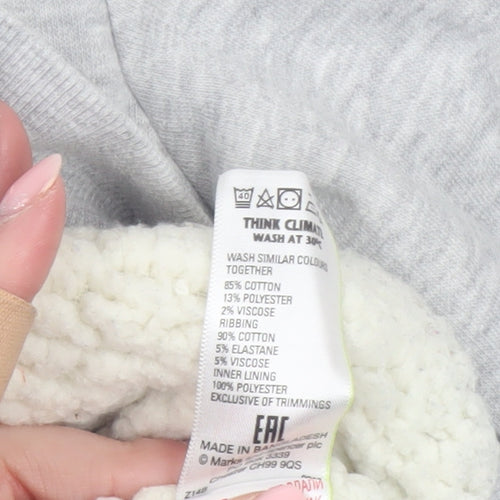 Marks and Spencer Girls Grey Full Zip Fleece Lined Hoodie 11-12 Years