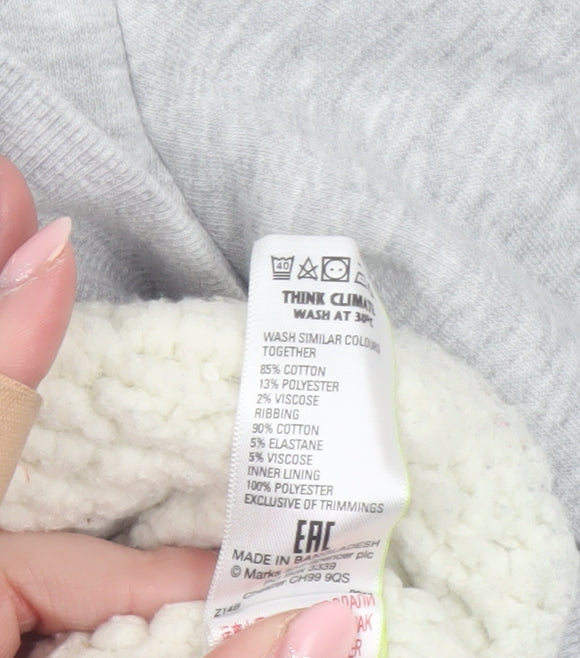 Marks and Spencer Girls Grey Full Zip Fleece Lined Hoodie 11-12 Years