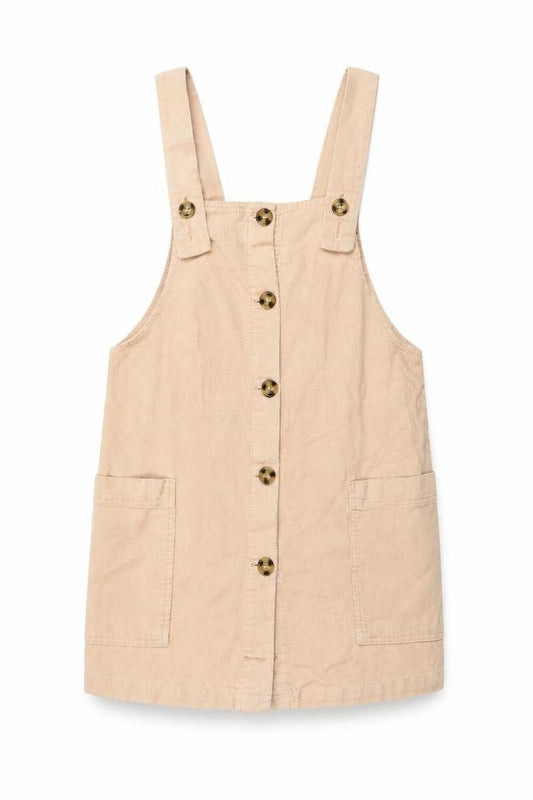 Front view of Mango Women Beige Corduroy Pinafore Dress XS Casual Short