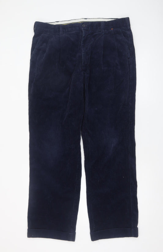 Marks and Spencer Men’s Blue Corduroy Pleated Trousers 38W 31L