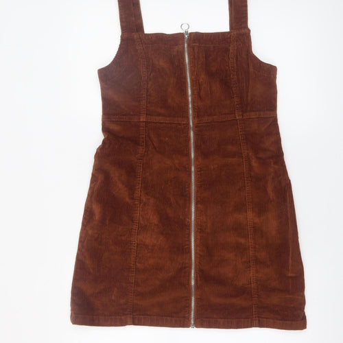 Denim Co Women Brown Corduroy Zip Pinafore Dress Size 14