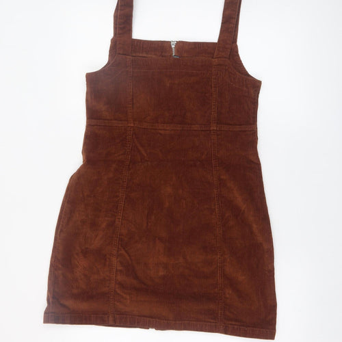 Denim Co Women Brown Corduroy Zip Pinafore Dress Size 14