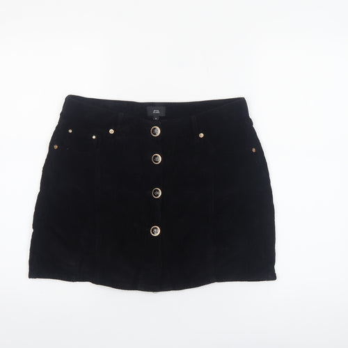 River Island Women’s Black Corduroy A-Line Button Skirt Size 10