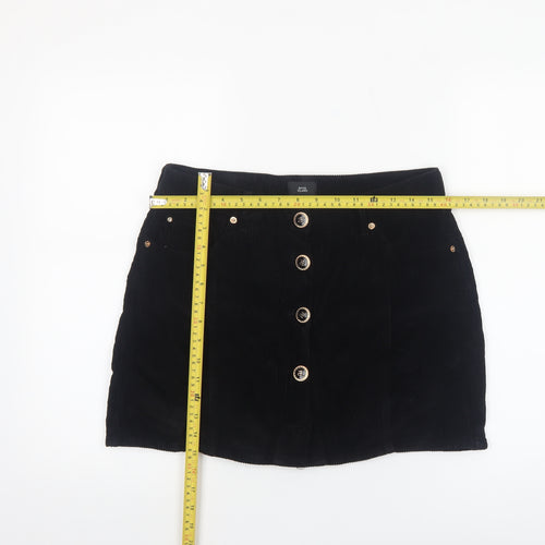 River Island Women’s Black Corduroy A-Line Button Skirt Size 10