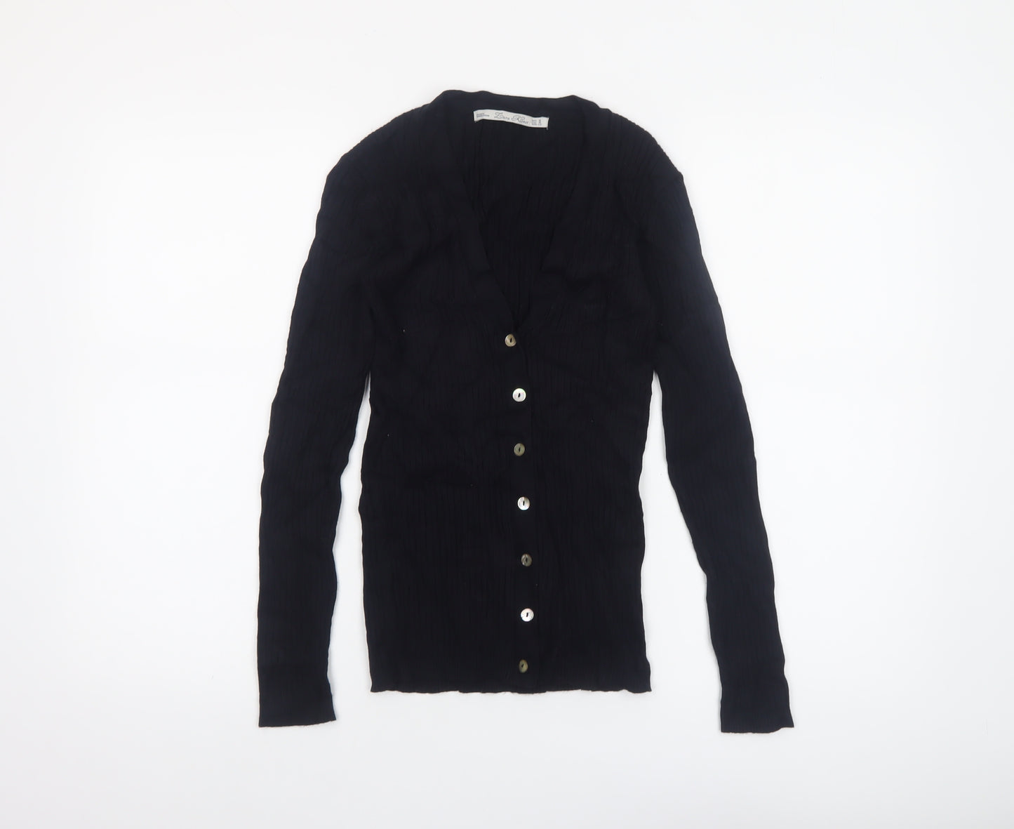 Zara Women Black V-Neck Slim Fit Knit Cardigan Size M