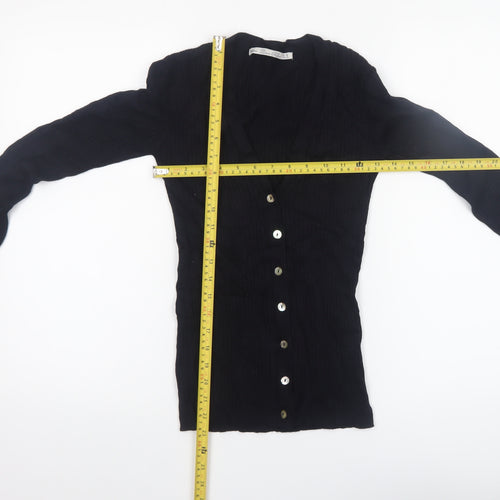 Zara Women Black V-Neck Slim Fit Knit Cardigan Size M