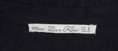 Zara Women Black V-Neck Slim Fit Knit Cardigan Size M