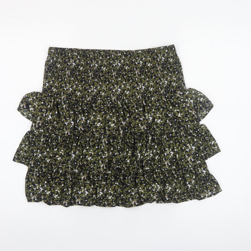 Michael Kors Women's Green Floral Ruffle Mini Skirt Size M