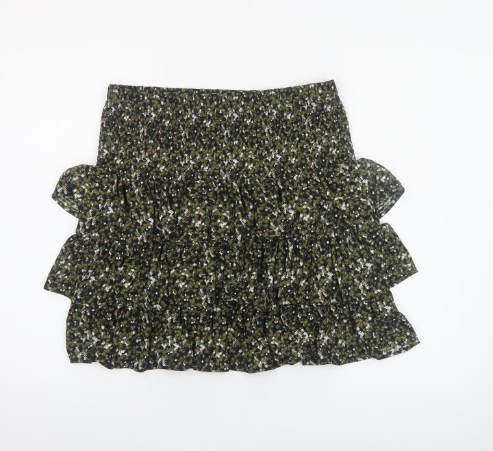Michael Kors Women's Green Floral Ruffle Mini Skirt Size M