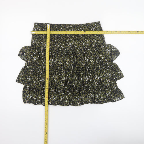Michael Kors Women's Green Floral Ruffle Mini Skirt Size M