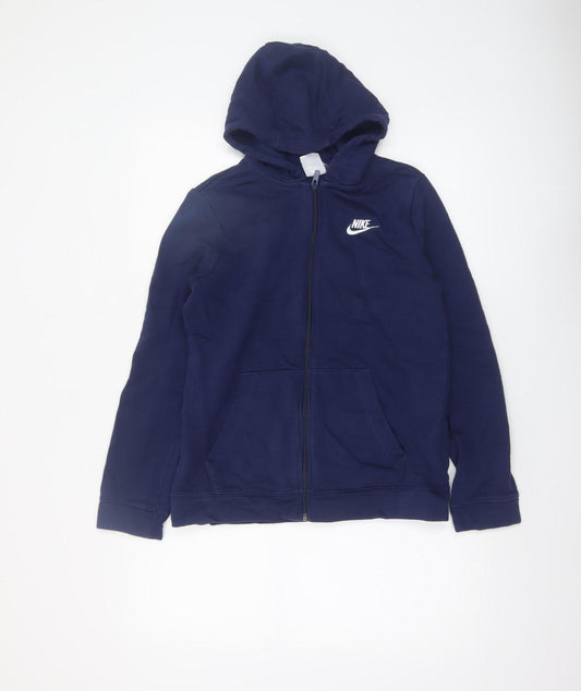 Nike Boys Navy Full Zip Hoodie XL 158-170cm Cotton Blend Casual Wear
