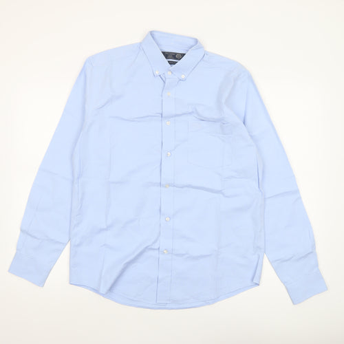 Paul Costelloe Living Men's Blue Regular Fit Long Sleeve Dress Shirt M