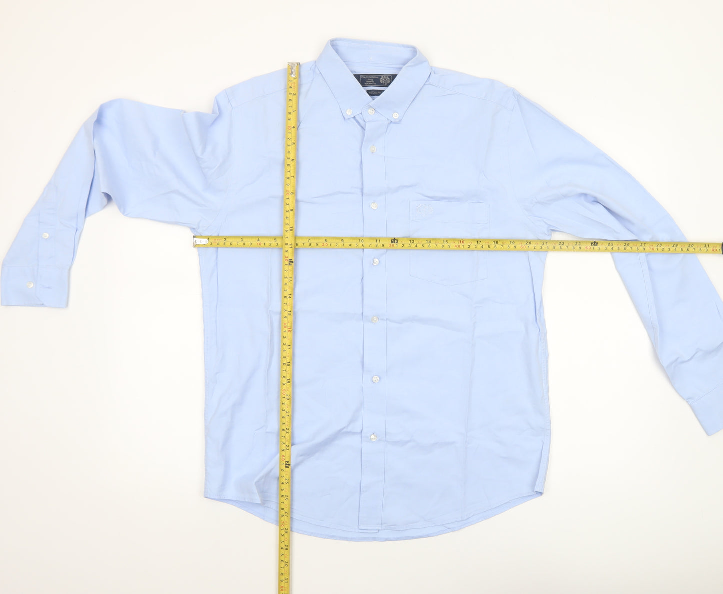 Paul Costelloe Living Men's Blue Regular Fit Long Sleeve Dress Shirt M