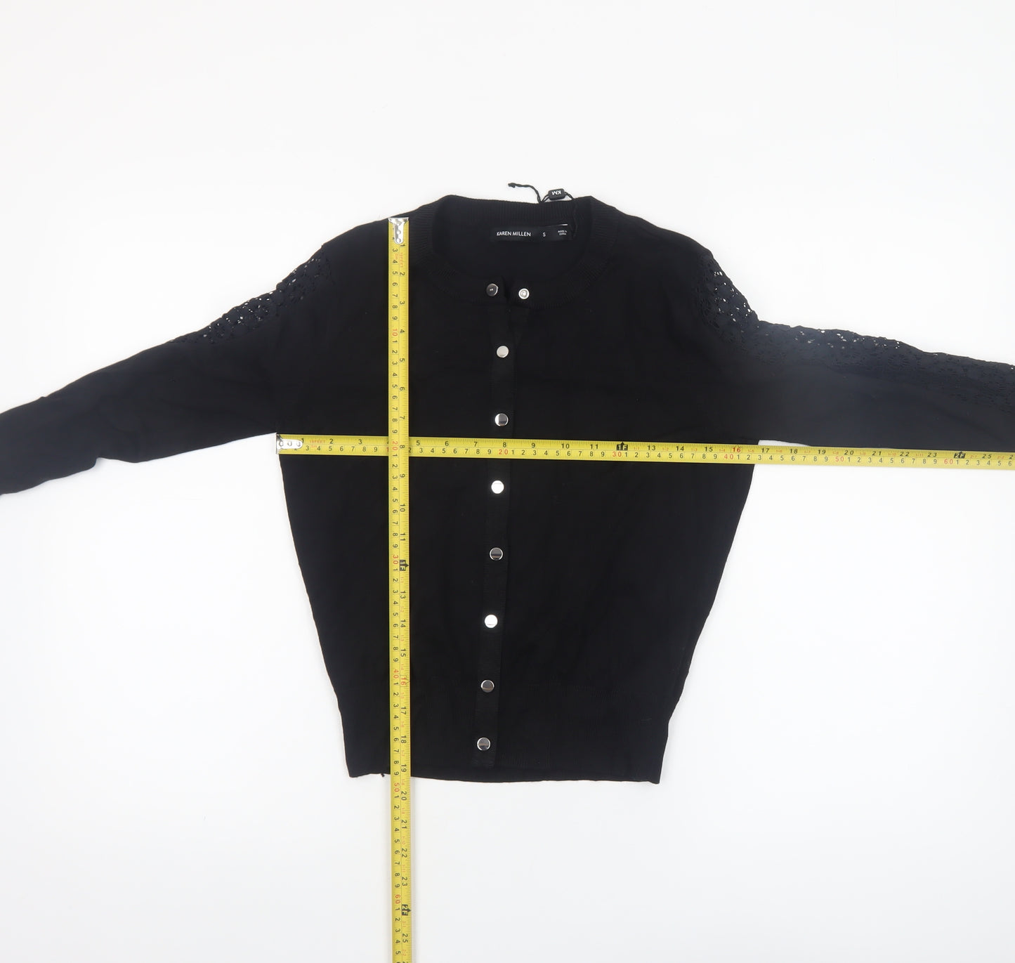 Karen Millen Women's Black Crochet Long Sleeve Cardigan Size S