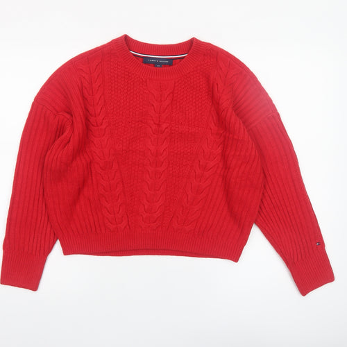 Tommy Hilfiger Women’s Red Cable Knit Jumper Size S Crew Neck