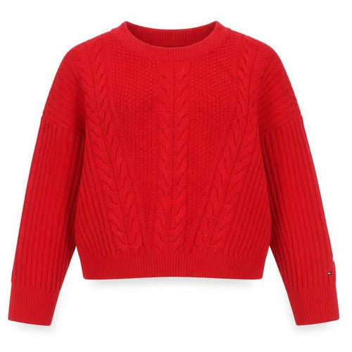 Tommy Hilfiger Women’s Red Cable Knit Jumper Size S Crew Neck