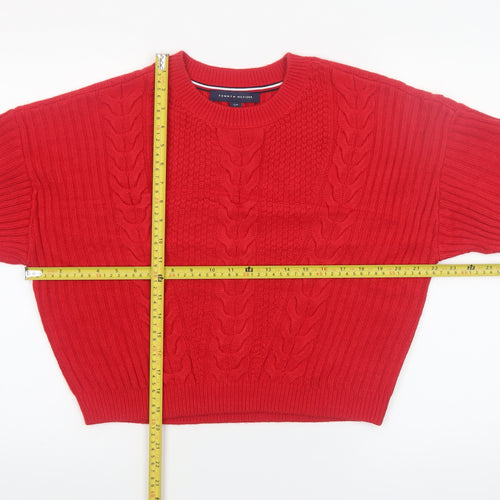 Tommy Hilfiger Women’s Red Cable Knit Jumper Size S Crew Neck