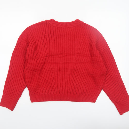 Tommy Hilfiger Women’s Red Cable Knit Jumper Size S Crew Neck