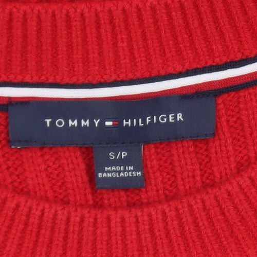 Tommy Hilfiger Women’s Red Cable Knit Jumper Size S Crew Neck