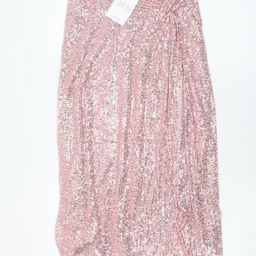 Savida Women Pink Sequin Midi Skirt Small Polyester Partywear