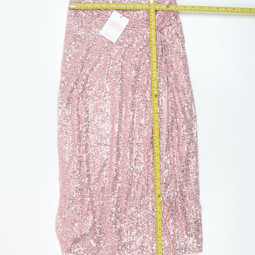 Savida Women Pink Sequin Midi Skirt Small Polyester Partywear