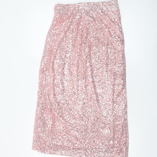 Savida Women Pink Sequin Midi Skirt Small Polyester Partywear