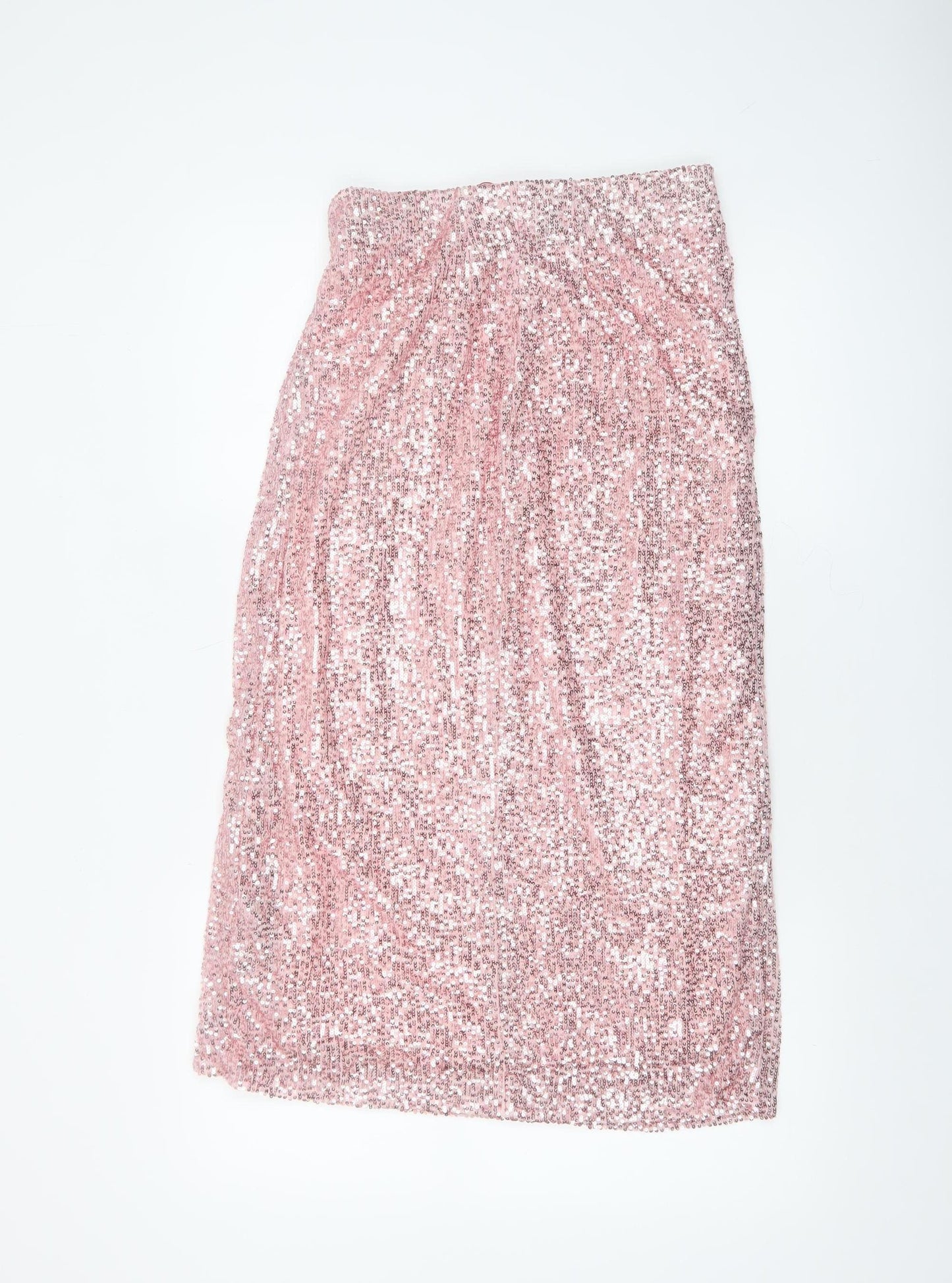 Savida Women Pink Sequin Midi Skirt Small Polyester Partywear