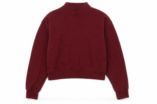 Front view of Marks & Spencer Women's Burgundy Mock Neck Pullover Sweatshirt, size 10