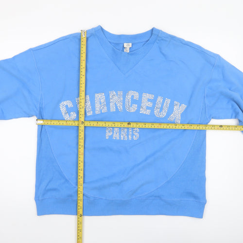 River Island Women Blue Medium Pullover Sweatshirt with Rhinestone Logo