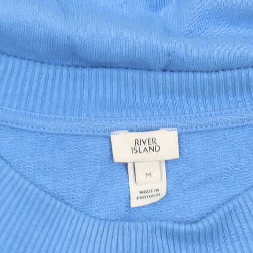 River Island Women Blue Medium Pullover Sweatshirt with Rhinestone Logo