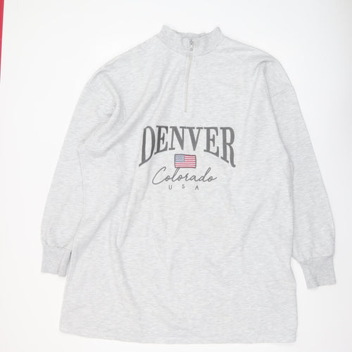 ASOS Design Women Grey 1/4 Zip Denver Graphic Sweatshirt Size 14