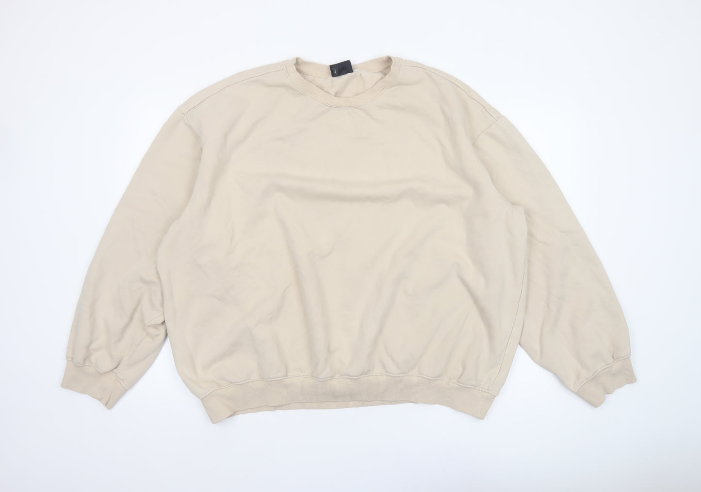 H&M Men’s Beige Relaxed Fit Crew Neck Fleece Sweatshirt 2XL
