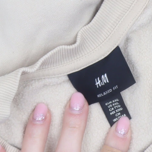H&M Men’s Beige Relaxed Fit Crew Neck Fleece Sweatshirt 2XL