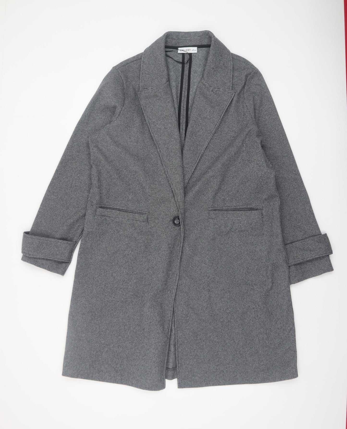 Gallery Women’s Grey Houndstooth Long Overcoat Size L