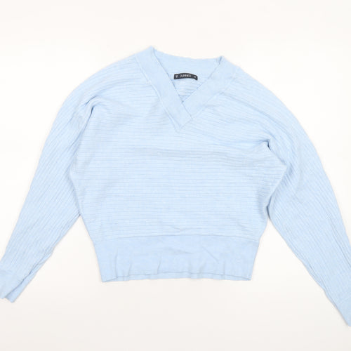 Dunnes Women's Blue V-Neck Knit Jumper Size S