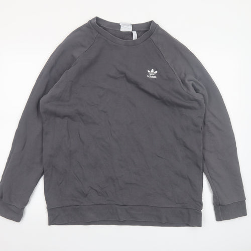 Adidas Men's Grey Pullover Sweatshirt L Crew Neck Logo Fleece
