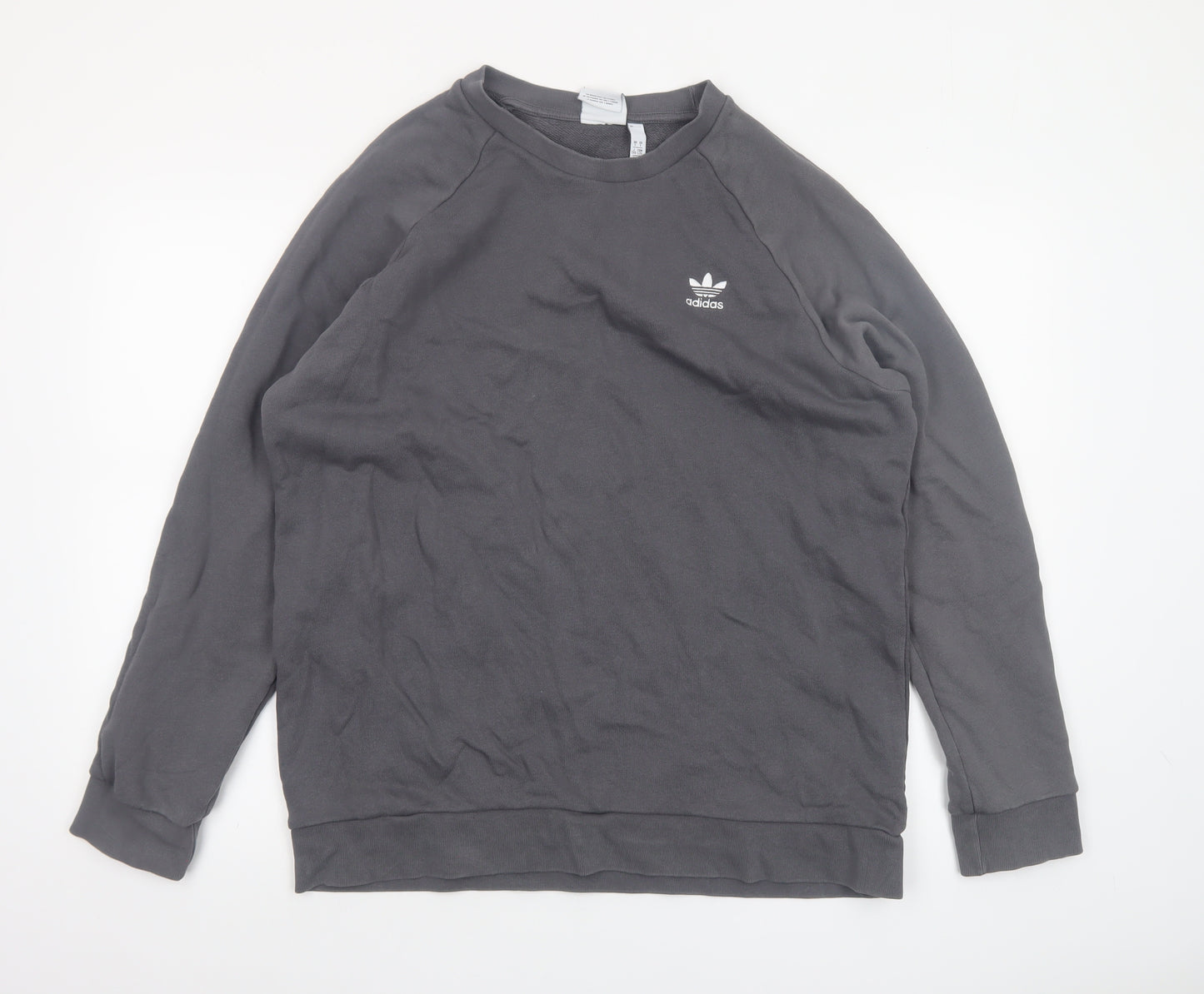 Adidas Men's Grey Pullover Sweatshirt L Crew Neck Logo Fleece