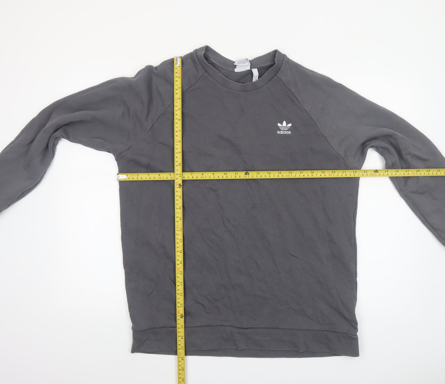 Adidas Men's Grey Pullover Sweatshirt L Crew Neck Logo Fleece