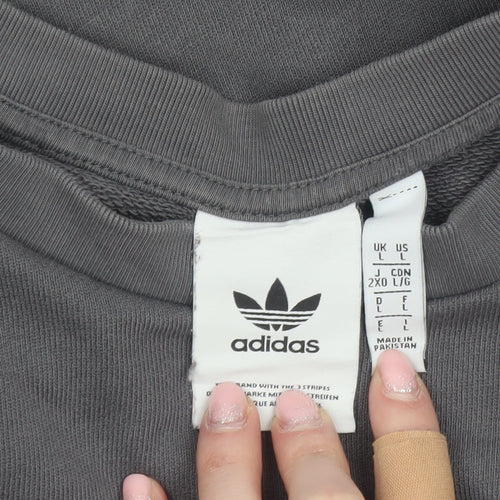 Adidas Men's Grey Pullover Sweatshirt L Crew Neck Logo Fleece