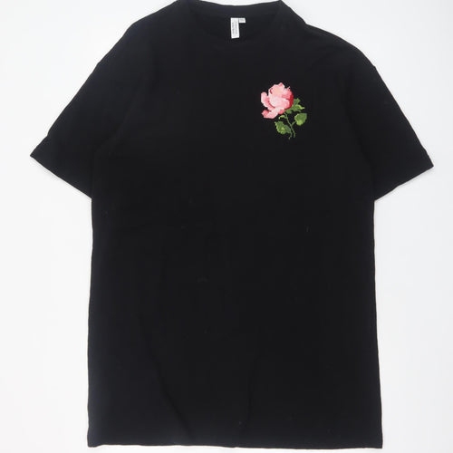 & Other Stories Women Black Embroidered Rose T-Shirt Dress S