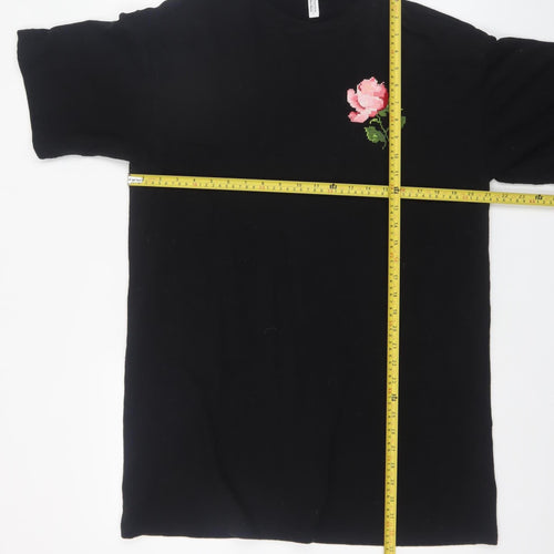 & Other Stories Women Black Embroidered Rose T-Shirt Dress S