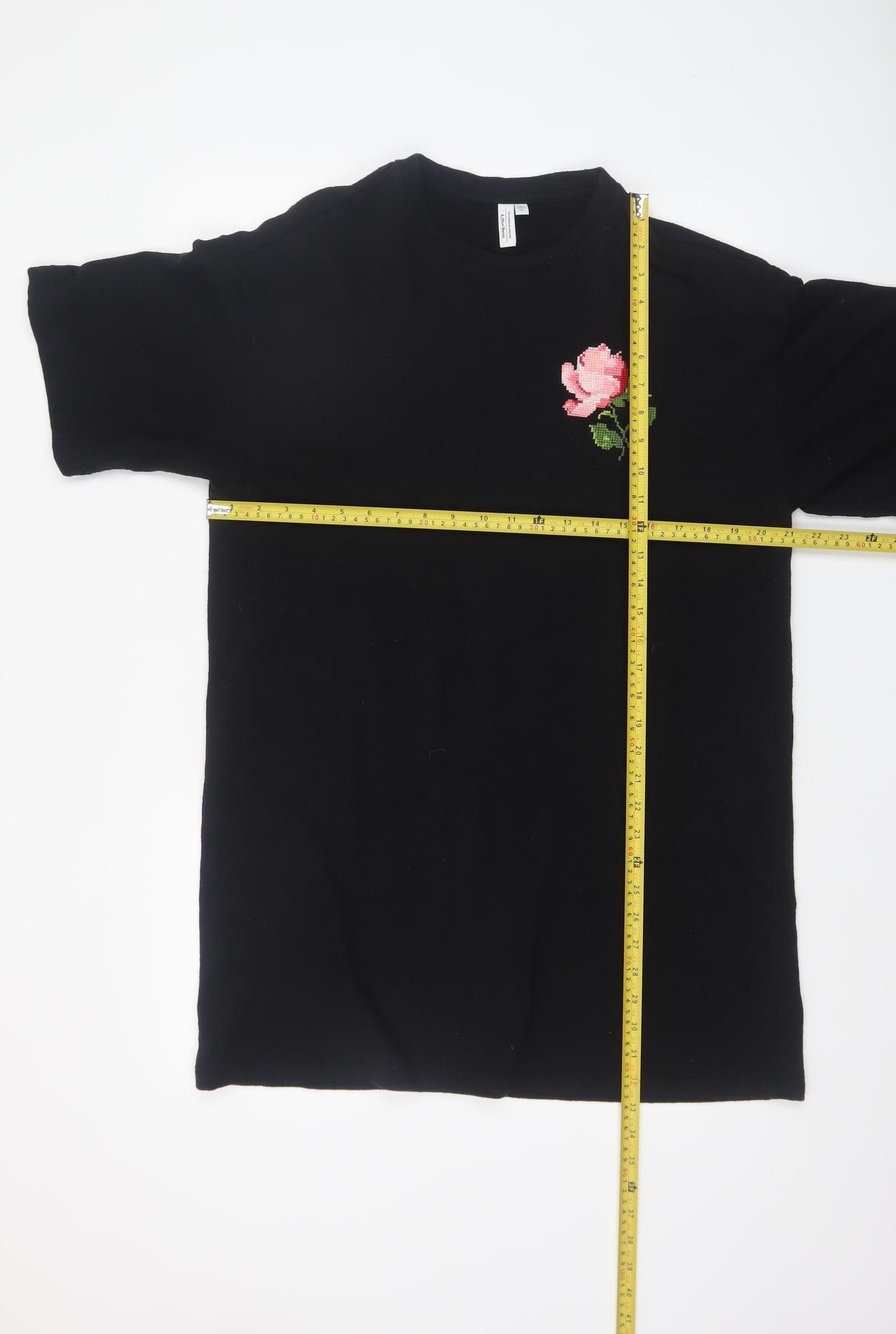 & Other Stories Women Black Embroidered Rose T-Shirt Dress S