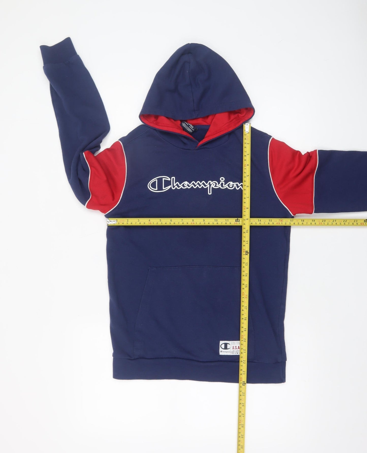 Champion Boys Navy Red Pullover Hoodie XL 13-14 Years Cotton Blend