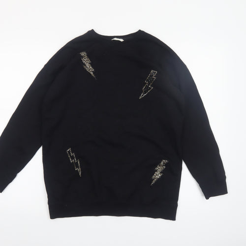 Mango Kids Girls Black 13-14 Years Lightning Embroidered Pullover Sweatshirt