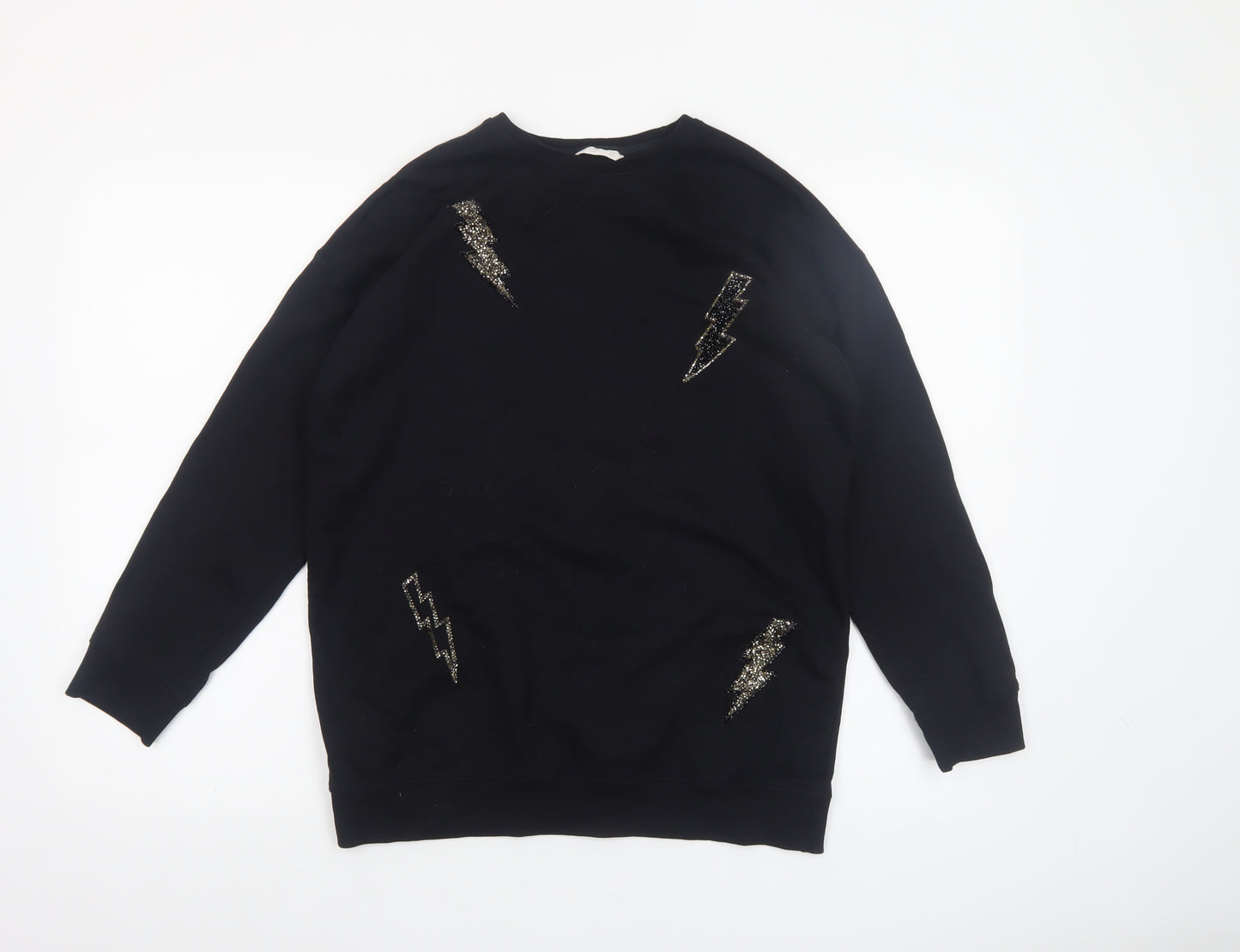 Mango Kids Girls Black 13-14 Years Lightning Embroidered Pullover Sweatshirt