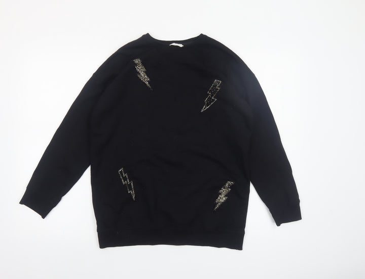 Mango Kids Girls Black 13-14 Years Lightning Embroidered Pullover Sweatshirt
