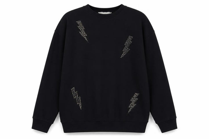 Mango Kids Girls Black 13-14 Years Lightning Embroidered Pullover Sweatshirt